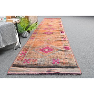 Tapis Vintage en Laine Bohème Turque 27x12.3ft Orange & Rose Design Patchwork Surdimensionné avec Support en Latex - Product Image 4