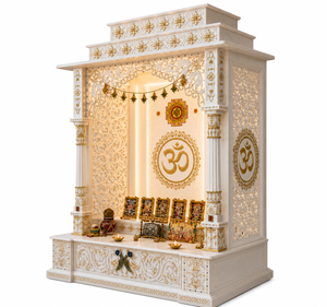 Mandir de Pooja de Madera de Teca Moderno y Personalizado, con Om y Chakra, Duradero, Hecho a Mano, Templo para el Hogar, Almacenamiento, Muebles Personalizados para el Hogar, India - Product Image 4