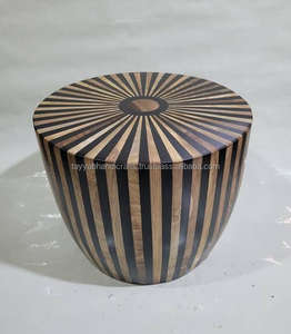 Mesa Auxiliar Redonda con Incrustaciones de Hueso, Mesa de Centro con Incrustaciones de Hueso, Mesa Auxiliar Redonda con Incrustaciones de Hueso, Taburete de Tambor Hecho a Mano - Product Image 1