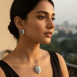 "925 Silver <b>Blue</b> Sapphire Leaf Jewelry Set for Women Classic Trendy Party & Wedding Gift Option" - Product Image 1