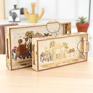 Plateaux de service indiens en bois, fabriqués à la main, avec des motifs d'éléphants et de palais Mughal, luxe pour le thé, le café et les cadeaux - Product Image 4