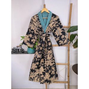 <b>Japanese</b> Anthro Women's Black Reversible Long Kimono Kantha Quilted Pure Cotton Anthro <b>Swimsuit</b> Cover Ups - Product Image 4