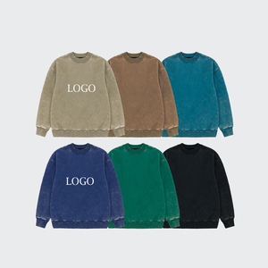 OEM ผู้ผลิตที่กําหนดเองเสื้อสเวตเตอร์คอกลมหนาผ้าฝ้ายกรดล้างขนาดใหญ่วางไหล่เสื้อกันหนาวหมวกเสื้อสเวตเตอร์คอกลมจํานวนมาก - Product Image 2