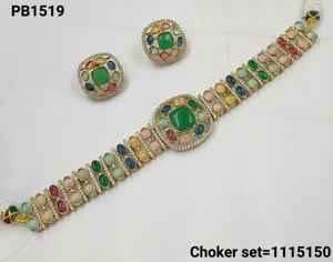 สร้อยคอโชคเกอร์ไข่มุก Kundan แบบดั้งเดิมและทันสมัยแฟนซีสไตล์อินเดียทรงสี่เหลี่ยมพร้อมชุดต่างหูเข้าชุดผู้หญิงผู้หญิง - Product Image 2