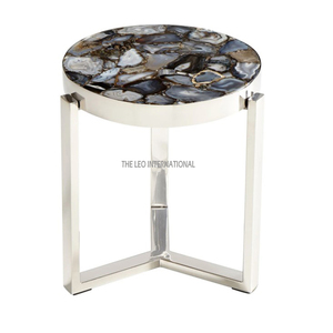 Table d'appoint en acier inoxydable Base en métal poli miroir Design fantaisie Table d'appoint ronde de qualité exclusive pour intérieur avec dessus en marbre - Product Image 1