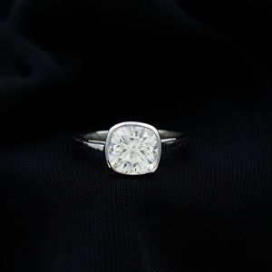 Bezel Set Cushion Shaped Moissanite <b>Solitaire</b> Engagement <b>Ring</b>, Cushion Cut Engagement <b>Ring</b>, 925 Sterling <b>Silver</b> - Product Image 2