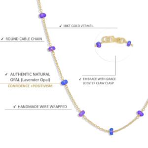 Collar de cadena con cuentas de ópalo de lavanda Natural de Plata de Ley 925, joyería fina de piedra natal de 14 \ "para mujer para boda o regalo - Product Image 4