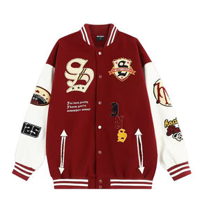 Veste universitaire unisexe avec col côtelé distinctif, manches contrastées, esprit scolaire, broderie personnalisée, équipe scolaire - Product Image 1