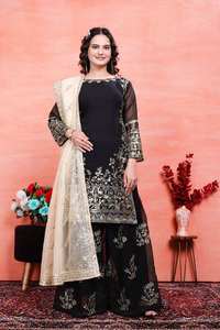 Dernier Top Noir-Palazzo Collection Faux Georgette Tissus Avec Broderie Paillettes Travail Pour Les Femmes Wedding Wear - Product Image 2