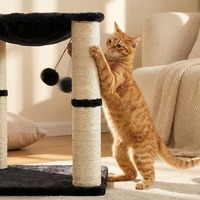 Arbre à gratter confortable et durable pour chat avec hamac et lit en mousse à mémoire de forme, en polycoton et matériaux en bois, design suspendu