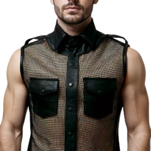 Harnais en cuir noir et en maille pour homme, harnais en similicuir, vêtements de club fétichistes, harnais de poitrine - Product Image 1