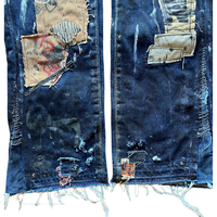 Fabricants de jeans sur mesure, jeans évasés empilés pour hommes, avec effet usé et patchs