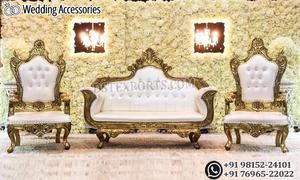 Élégant ensemble de canapé Love-Seat doré pour mariage musulman Décorations de mariage sculptées avec chaises pour cérémonies de fiançailles - Product Image 4