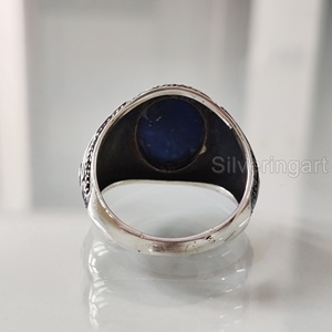 Vente en gros de bagues pour hommes, pierres précieuses afghanes naturelles, lapis lazuli, pierre de naissance, bijoux arabes de toutes tailles, bague en argent sterling 925 - Product Image 6