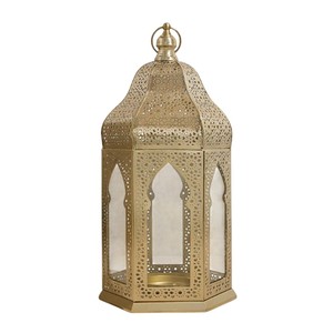Lanterne en verre gaufré métallique, style marocain vintage, finition dorée, porte-bougie pour la décoration de la maison, les mariages et les célébrations du Ramadan - Product Image 3