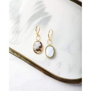 Tiger Cowrie Drop Earrings-Gold Plated Zinc Alloy with Quartz Pearl & Amethyst - Product Image 2