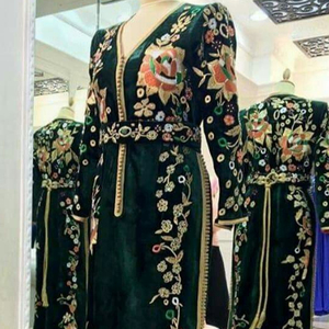 2023 Beautiful Evening Party Caftan Dress in Silk Colorful Embellished Crystal Beads Glass Stones Dabka Zardozi Work Weddings - Product Image 1