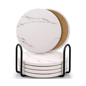 Posavasos de cerámica redondo con diseño de sublimación con parte posterior de corcho Posavasos de corcho redondo impreso OEM posavasos de corcho natural - Product Image 1