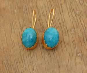 Handmade 18k Gold plated <b>Hook</b> <b>Earrings</b> with Blue Gemstone Oval Cut Dangle <b>Earrings</b> for Women, Elegant Boho Style Jewelry Gift - Product Image 1