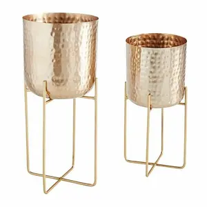 Metal Plant Pot Metal Flower Bucket Iron Flower Pot Golden Colour Hammered Customize Auto Steel Stainless Tinting Bulk Quantity