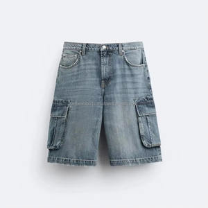 กางเกงยีนส์ขาสั้นทรงหลวมสไตล์คาร์โก้  รับสกรีนโลโก้  ดีไซน์ซันเฟด  ผู้ผลิตกางเกงขาสั้นผู้ชายสำหรับเสื้อผ้าสั่งทำ  ดีไซน์ล่าสุด - Product Image 1