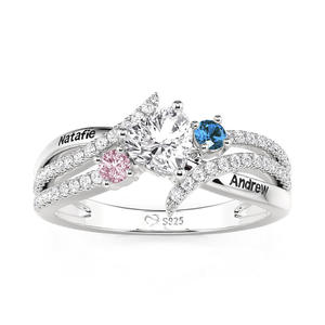 Jeulia Custom Three Stone Marquise & Oval Cut Opal <b>Ring</b> with Engraved <b>Name</b> in Platinum - Product Image 3