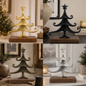 Figurine d'arbre de Noël en métal artisanal avec base en bois, décoration de table moderne pour les fêtes, pour le salon, la maison, l'hôtel - Product Image 3