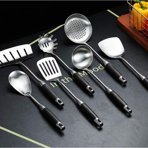 Utensilios de cocina de Metal para Hotel, juego de servir comida, cubiertos de restaurante, cubiertos de mesa, utensilios de servidor de acero inoxidable, mango de madera - Product Image 5