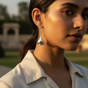 Pendientes Minimalistas de Plata con Forma de Lágrima y Perla, Pendientes Clásicos Religiosos con Aro para Mujer, para Fiestas - Product Image 3