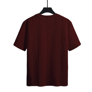 Mens Solid Textured <b>Quilted</b> Short Sleeve O-Neck Casual Knit Top Regular Fit Premium Streetwear <b>Summer</b> Breathable Quick Dry - Product Image 2