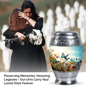 Flying Butterflies American Style Memorial <b>Urn</b> for Adult Ashes <b>Large</b> Cremation <b>Urn</b> High Gloss Finish Customizable Color Design - Product Image 3