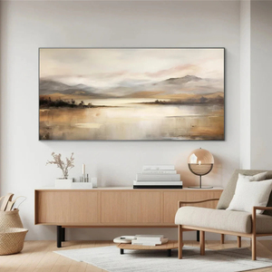 Contemporary Landscape Canvas Print <b>Framed</b> Art Oil Painting <b>Wall</b> Decor Indoor Modern Style Mountain Lake Scene - Product Image 1