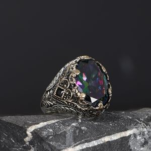 Anillo Otomano Azuris de Alta Calidad en Plata de Ley 925 para Hombre, Joyería de Moda con Piedra Negra Natural, Hecho en Turquía VALKH1626 - Product Image 1