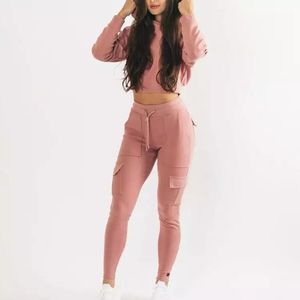 Cargo jogger <b>pants</b> and crop top <b>women</b> tracksuit set trendy slim fit activewear casual workout <b>lounge</b> wear - Product Image 1