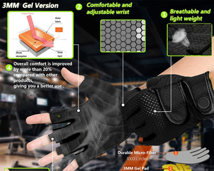 Gants de Fitness noirs demi-doigt conception matériau en maille respirante haute GSM poignée confortable soutien du poignet réglable gants de gymnastique - Product Image 6