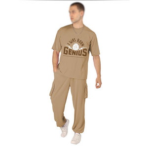 Ensemble de survêtement d'hiver léger pour homme en deux pièces, tissu respirant en coton et polyester, manches courtes, taille élastique, poches latérales - Product Image 1