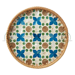 Bandeja de Ratán con Incrustaciones de Madreperla, Hermosa y Elegante, Bandeja Decorativa de Madreperla para Ramadán, Eid, Venta al por Mayor en Vietnam - Product Image 1