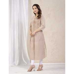 Kurti Recto Estampado en Color Crema Marrón, Vestido Indio Anarkali de Seda Georgette con Salwar Estilo Pakistaní para Fiestas Étnicas - Product Image 4