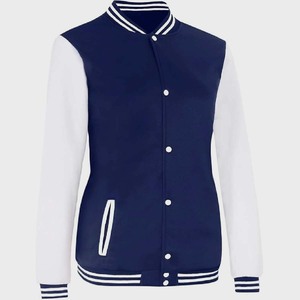 <b>Men</b>’s Classic Navy Blue Varsity <b>Jacket</b> – Premium Athletic Letterman with Contrast <b>White</b> Sleeves - Product Image 1