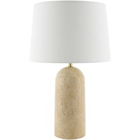 Lampe de table en pierre de travertin de luxe avec abat-jour en tissu de qualité supérieure, design moderne minimaliste, lumière ambiante chaleureuse pour une décoration intérieure élégante