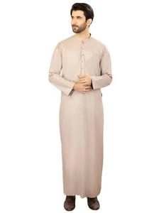 Thobe traditionnel pour homme, en coton et lin, robe Abaya à manches longues, poches, style décontracté, ethnique, Jubba, Arabie Saoudite - Product Image 1