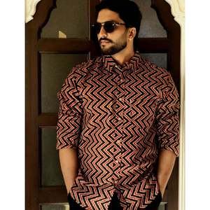 Chemise décontractée pour homme en coton 100% noir, imprimé géométrique, manches longues, col boutonné, imperméable, taille 6XL - Product Image 1