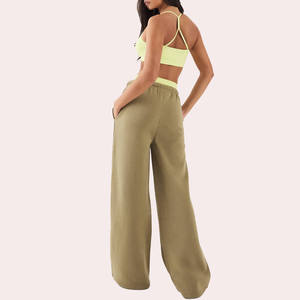Ensemble de survêtement en molleton de coton olive pour femmes, coupe décontractée, pantalon à jambe droite, logo personnalisé, vente en gros OEM, streetwear - Product Image 3