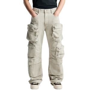 High Quality Men Baggy <b>Cargo</b> <b>Jogger</b> <b>Pants</b> With Wide Leg Pockets Custom Logo Distressed Wash-casual Work Streetwear Trousers 2026 - Product Image 1