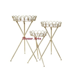 Lot de 3 plateaux de service de différentes tailles plateau rond en métal et verre thé café pour hôtel restaurant - Product Image 1