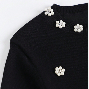 Women's Winter Pearl Embellished Floral Print Knit <b>Cardigan</b> <b>Sweater</b> Long Sleeve Button Front Neck Elegant Casual Daily Wear - Product Image 5