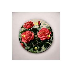 Horloge murale ronde classique silencieuse en bois avec impression de fleurs de rose colorées, longue durée de vie, 50x50cm, cadeau - Product Image 1