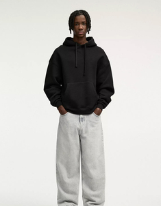 Sweat à capuche noir léger personnalisé pour homme, streetwear unisexe, coton molletonné de haute qualité, écologique, hiver, OEM et ODM disponibles - Product Image 3