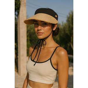 Black Fringe Detail Soft <b>Visor</b> <b>Straw</b> Hat HSR2110 - black2110 - Product Image 1