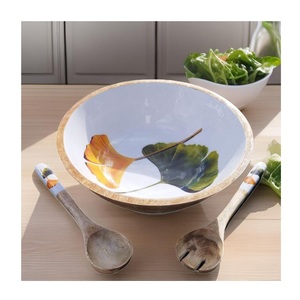 Ensaladera de madera hecha a mano con estampado de esmalte de calidad con utensilios, cuenco de vajilla ecológico y elegante para ensaladas de frutas - Product Image 3